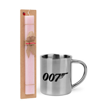 James Bond 007, Easter Set, metallic thermal cup (300ml) & aromatic flat Easter candle (30cm) (PINK)