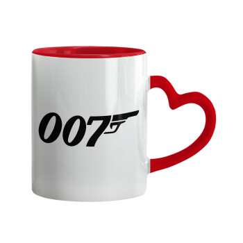 James Bond 007, Mug heart red handle, ceramic, 330ml