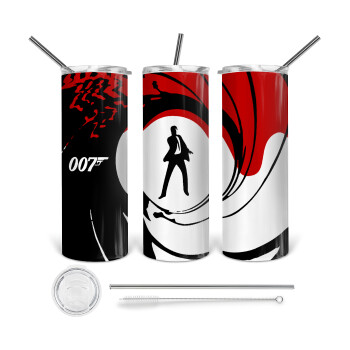 James Bond 007, Tumbler ποτήρι θερμό από ανοξείδωτο ατσάλι 600ml, με μεταλλικό καλαμάκι & βούρτσα καθαρισμού