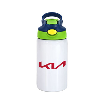 KIA, Children's hot water bottle, stainless steel, with safety straw, green, blue (350ml)