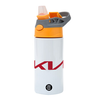 KIA, Children's hot water bottle, stainless steel, with safety straw, Orange/Grey (360ml) BPA-FREE