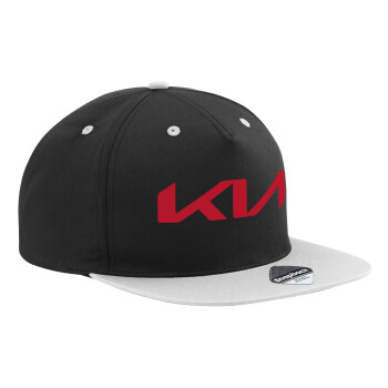 KIA, Adult Flat Snapback Hat Black/Grey, (100% COTTON TWILL, ADULT, UNISEX, ONE SIZE)