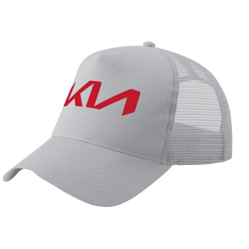 KIA, Adult Structured Trucker Hat, with Mesh, GRAY (100% COTTON, ADULT, UNISEX, ONE SIZE)