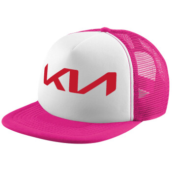 KIA, Adult Soft Trucker Hat with Pink/White Mesh (POLYESTER, ADULT, UNISEX, ONE SIZE)