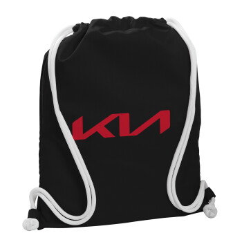 KIA, Τσάντα πλάτης πουγκί GYMBAG Μαύρη, με τσέπη (40x48cm) & χονδρά λευκά κορδόνια