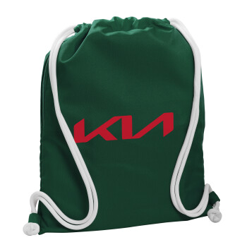 KIA, Backpack pouch GYMBAG BOTTLE GREEN, with pocket (40x48cm) & thick white cords