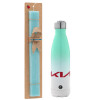 Easter Set, Metallic green/white thermos (Stainless steel), double-walled, 500ml & scented flat Easter candle (30cm) (TURQUOISE)