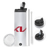 Travel Tumbler 2 Lids, with metal straw & cleaning brush (Stainless steel 304 Food grade, BPA free, 600ml)