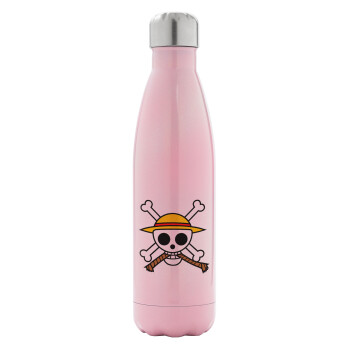 Onepiece skull, Metal mug thermos Pink Iridiscent (Stainless steel), double wall, 500ml