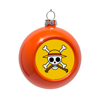 Onepiece skull, Orange Christmas tree ornament bauble 8cm