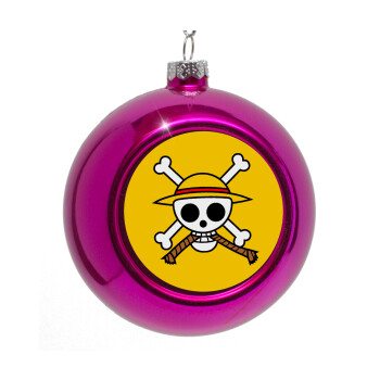 Onepiece skull, Purple Christmas tree ornament bauble 8cm