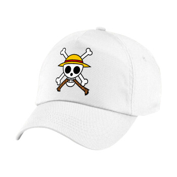 Onepiece skull, Children's Baseball Cap, 100% Cotton Twill, White (COTTON, CHILDREN'S, UNISEX, ONE SIZE)