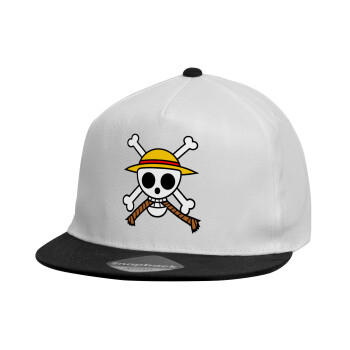 Onepiece skull, Καπέλο παιδικό Flat Snapback, Λευκό (100% ΒΑΜΒΑΚΕΡΟ, ΠΑΙΔΙΚΟ, UNISEX, ONE SIZE)