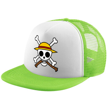 Onepiece skull, Child's Soft Trucker Hat with Green/White Mesh (POLYESTER, CHILDREN'S, ONE SIZE)