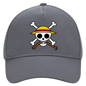 Onepiece skull, Ultimate Adult Hat Grey, (100% COTTON DRILL, ADULT, UNISEX, ONE SIZE)