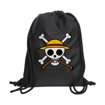 Onepiece skull, Τσάντα πλάτης πουγκί GYMBAG Μαύρη, με τσέπη (40x48cm) & χονδρά κορδόνια