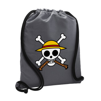 Onepiece skull, Τσάντα πλάτης πουγκί GYMBAG ΓΚΡΙ, με τσέπη (40x48cm) & χονδρά κορδόνια