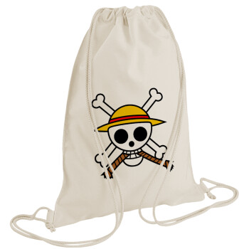 Onepiece skull, Backpack bag GYMBAG natural (28x40cm)