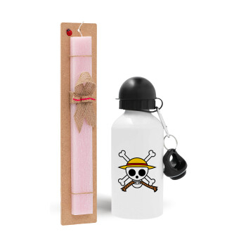 Onepiece skull, Easter Set, metallic aluminum bottle (500ml) & aromatic flat Easter candle (30cm) (PINK)