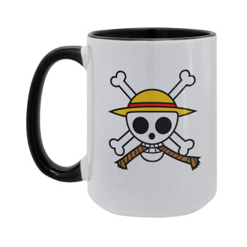 Onepiece skull, Κούπα Mega 15oz, κεραμική Μαύρη, 450ml