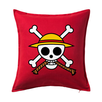 Onepiece skull, Sofa cushion RED 50x50cm includes filling