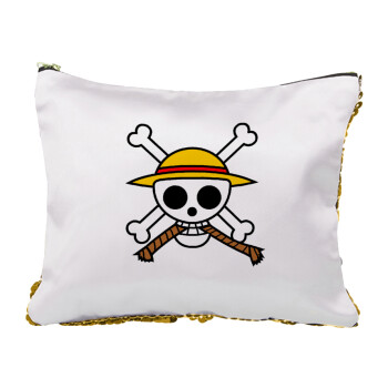 Onepiece skull, Sequin Gold Pouch Cosmetic Bag