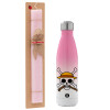 Easter Set, Metallic pink/white (Stainless steel) thermos, double-walled, 500ml & aromatic flat Easter candle (30cm) (PINK)