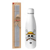 Easter Set, metallic Inox water bottle (700ml) & Easter scented flat candle (30cm) (GRAY)