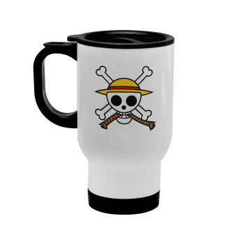 Onepiece skull, Stainless steel travel mug with lid, double wall white 450ml