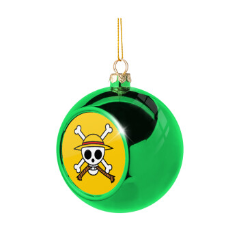 Onepiece skull, Green Christmas tree ornament ball 8cm