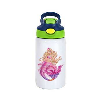Barbie mermaid , Children's hot water bottle, stainless steel, with safety straw, green, blue (350ml)