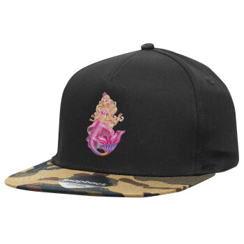 Barbie mermaid , Adult Flat Snapback Hat Black/Camouflage, (100% COTTON TWILL, ADULT, UNISEX, ONE SIZE)