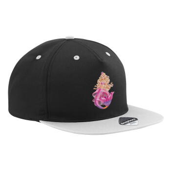 Barbie mermaid , Adult Flat Snapback Hat Black/Grey, (100% COTTON TWILL, ADULT, UNISEX, ONE SIZE)