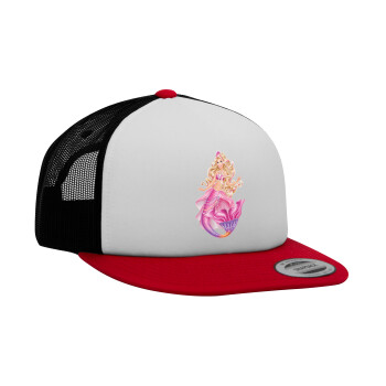 Barbie mermaid , Adult Foam Flat Snapback with Mesh Red-White-Black (POLYESTER, ADULT, UNISEX, ONE SIZE)