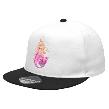 Barbie γοργόνα , Καπέλο Ενηλίκων Flat Snapback Λευκό/Μαύρο, (100% ΒΑΜΒΑΚΕΡΟ Twill, ΕΝΗΛΙΚΩΝ, UNISEX, ONE SIZE)