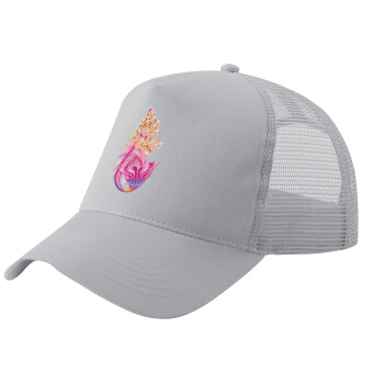 Barbie mermaid , Adult Structured Trucker Hat, with Mesh, GRAY (100% COTTON, ADULT, UNISEX, ONE SIZE)