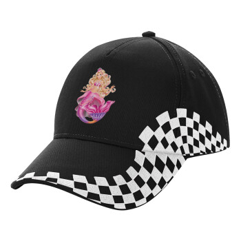 Barbie mermaid , Adult Ultimate BLACK RACING Cap, (100% COTTON DRILL, ADULT, UNISEX, ONE SIZE)