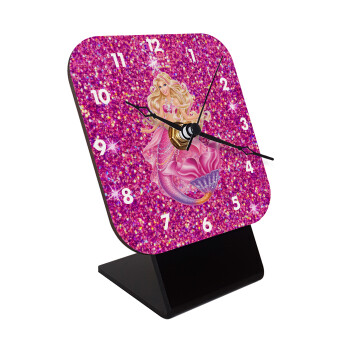 Barbie mermaid , Quartz Wooden table clock with hands (10cm)