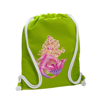Barbie mermaid , Τσάντα πλάτης πουγκί GYMBAG LIME GREEN, με τσέπη (40x48cm) & χονδρά κορδόνια