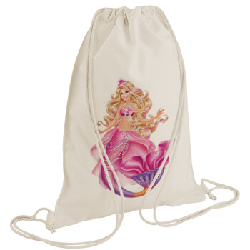 Barbie γοργόνα , Τσάντα πλάτης πουγκί GYMBAG natural (28x40cm)