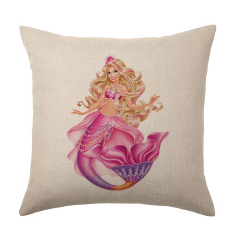 Barbie mermaid , Μαξιλάρι καναπέ ΛΙΝΟ 40x40cm περιέχεται το  γέμισμα