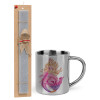 Easter Set, metallic thermal cup (300ml) & Easter aromatic flat candle (30cm) (GRAY)