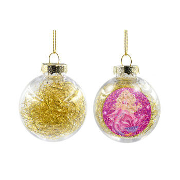 Barbie mermaid , Transparent Christmas tree ball ornament with gold filling 8cm