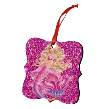 Barbie mermaid , Christmas ornament polygon wooden 7.5cm