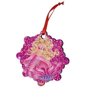 Barbie mermaid , Christmas ornament snowflake wooden 7.5cm