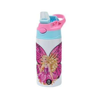 A fairy Barbie, Children's hot water bottle, stainless steel, with safety straw, Pink/BlueCiel (360ml) BPA FREE