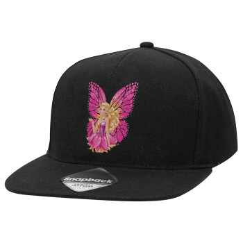 A fairy Barbie, Adult Flat Snapback Hat Black, (100% COTTON TWILL, ADULT, UNISEX, ONE SIZE)