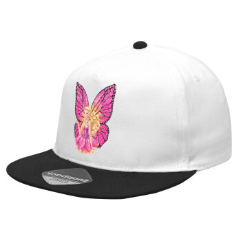 Barbie Νεράιδα, Καπέλο Ενηλίκων Flat Snapback Λευκό/Μαύρο, (100% ΒΑΜΒΑΚΕΡΟ Twill, ΕΝΗΛΙΚΩΝ, UNISEX, ONE SIZE)