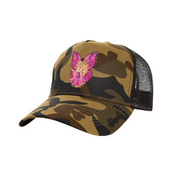 A fairy Barbie, Adult Structured Trucker Hat, with Mesh, (Camouflage) Army (100% COTTON, ADULT, UNISEX, ONE SIZE)