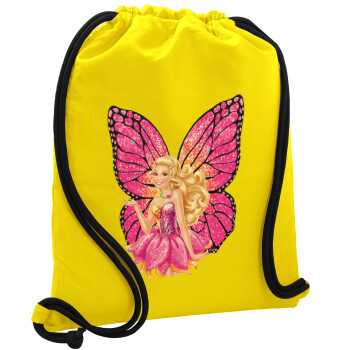 A fairy Barbie, Backpack pouch GYMBAG Yellow, with pocket (40x48cm) & thick cords